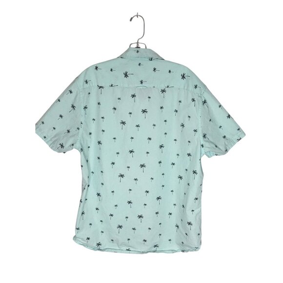 Denim & Flower Mens L Short Sleeve Button Down Shirt Baby Blue Palm Tree Print - Picture 5 of 13